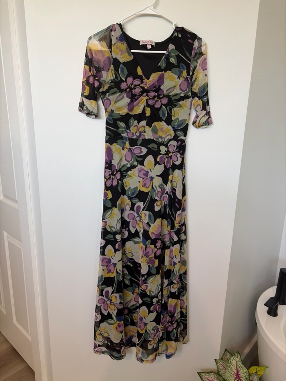 Floral V-Neck Maxi Dress in Black and Purple